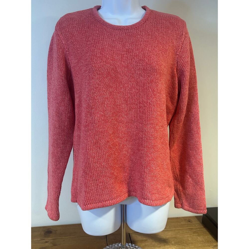 LL BEAN Sz M Pink Coral Crew Neck Marled Long Sleeve Layering Chunky Comfort